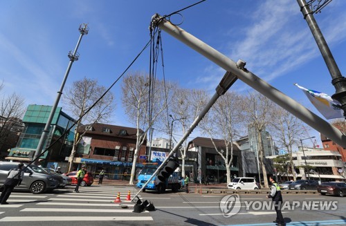 전국 강풍에 '휘청'… 내일 꽃샘추위에 눈·비까지