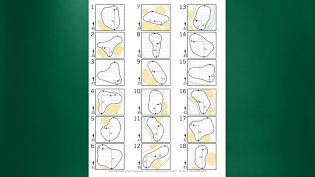 대회 첫날 홀별 핀 위치도. 세르히오 가르시아가 13타를 친 15번홀은 그린 오른편 앞쪽 구석진 곳에 깃대가 꽂혔다. [사진=마스터스 홈페이지]