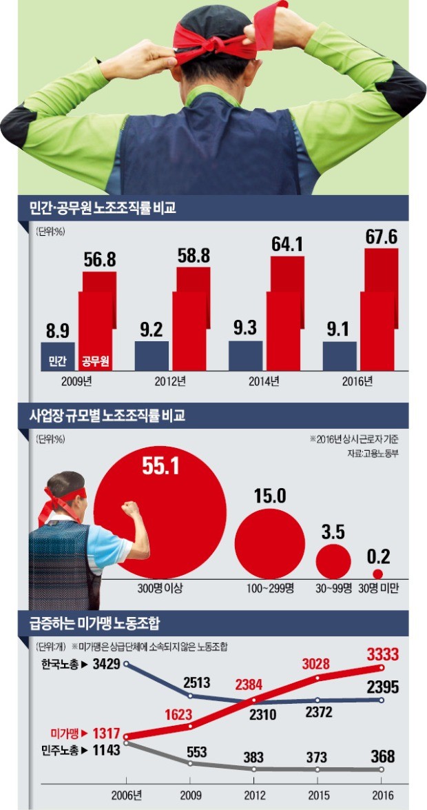 양대 노총 조합원 1년새 8만명 ↑… 대기업·공공부문 정규직만 배불려