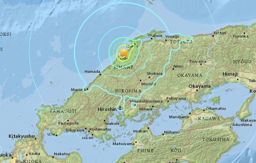 日 시마네현 마쓰에 남서쪽서 규모 5.8 지진