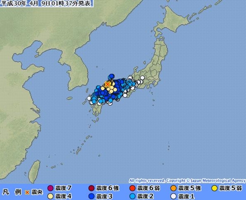 日 시마네현 마쓰에 남서쪽서 강진… 쓰나미 발생안해