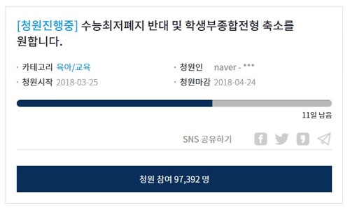 "학종 축소" 국민청원 10만… 2022 수능 절대평가 추진 난항 예상