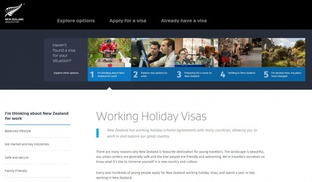 뉴질랜드 이민성, 워킹홀리데이 비자 접수