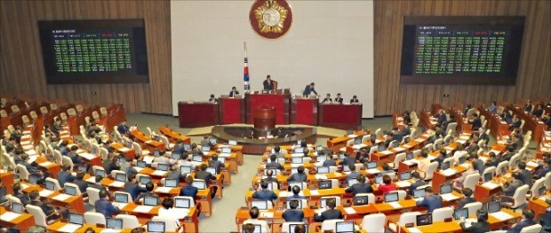 여야는 28일 국회 본회의에서 정기상여금과 복리후생비를 최저임금에 포함하는 최저임금법 개정안 등 91개 안건을 처리하고 20대 전반기 국회를 마감했다.  /연합뉴스 