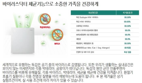 "공기청정기 '세균 99.9% 제거'는 부당광고"…과징금 총 16억