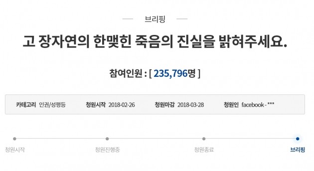 장자연 사건 관련 청와대 국민청원 게시판