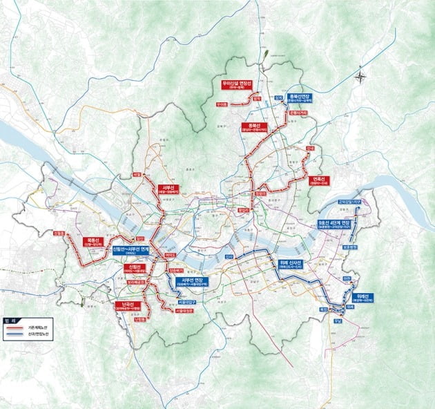 서울시 10개년 도시철도망 구축계획 종합 노선도. 서울시 제공