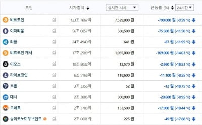 코인레일 400억 규모 해킹에 비트코인 등 가상화폐 10%↓