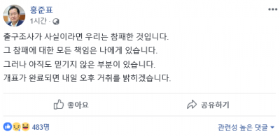 홍준표 "출구조사 사실이라면 참패…거취 내일 밝히겠다"