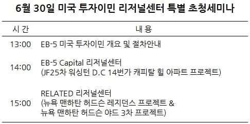 미국 투자이민 리저널센터 특별 초청세미나···6월30일