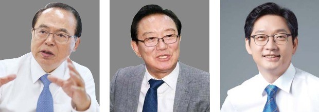 오거돈 부산시장 당선자(왼쪽부터), 송철호 울산시장 단선자, 김경수 경남지사 당선자.