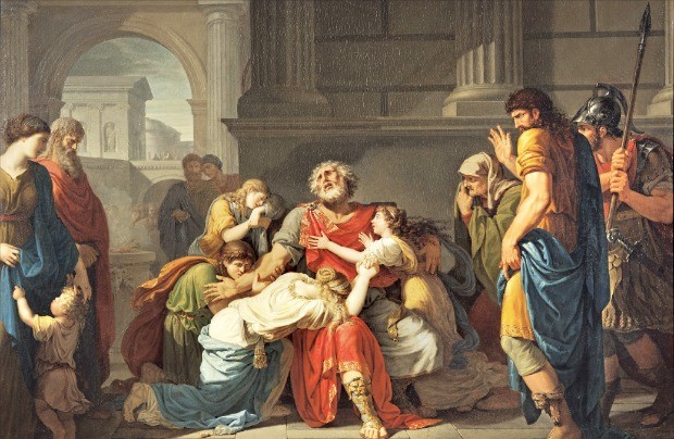 베니에 가네로(1756~1795)의 ‘장님 오이디푸스와 자녀들’(1784년, 유화). 스웨덴 스톡홀름 국립박물관 소장. 