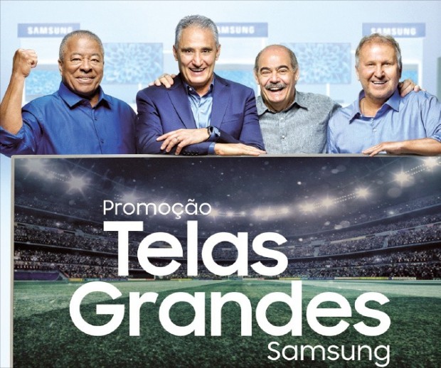 삼성전자 브라질법인이 지난 4월 제작한 마케팅 동영상에 출연한 브라질 축구 영웅들이 삼성전자 QLED TV를 앞에 두고 파이팅을 외치고 있다.  삼성전자 제공 
