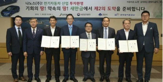 전북도는 20일 도청 접견실에서 나노스와 투자협약을 체결했다./ 사진제공=전북도청