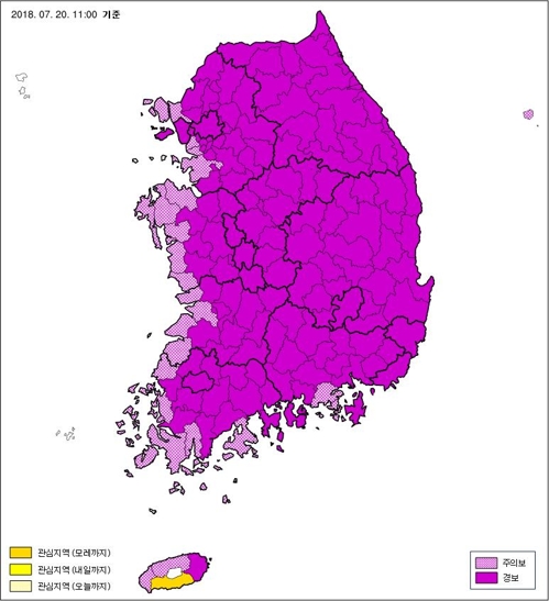 폭염 점입가경… 올해 처음으로 전국 내륙 전역 폭염특보