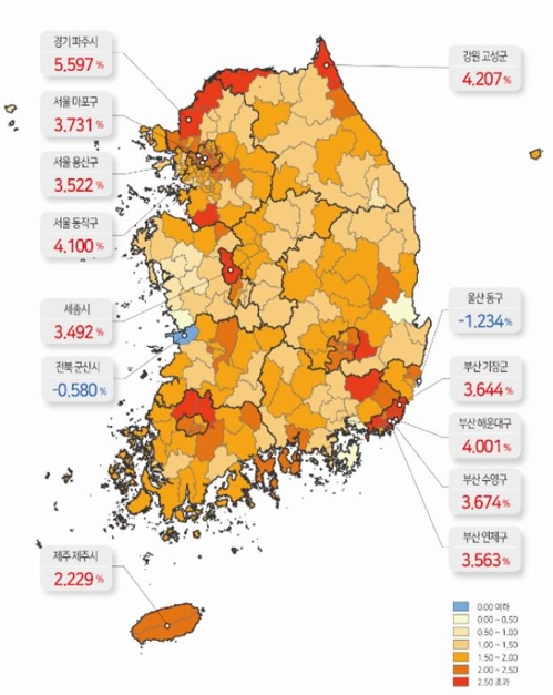 상반기 땅값 2.05% 상승… 세종＞부산＞서울＞대구