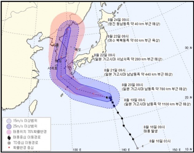 태풍 솔릭 예상 경로. 기상청 캡처