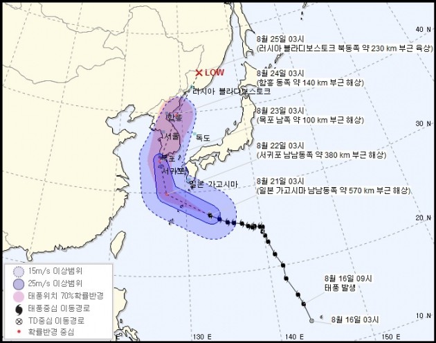 태풍 솔릭 예상 경로. (자료 = 기상청)