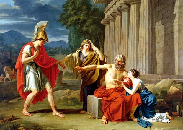 프랑스 신고전주의 화가 장 앙투안 테오도르 기루의 ‘테세우스를 만난 오이디푸스와 두 딸’(1788, 유화). 미국 댈러스 미술관 소장. 