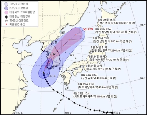 '솔릭' 예상경로 계속 남하… 영광에 상륙해 충청 관통할 듯