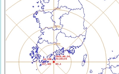 전남 고흥군 인근에서 규모 2.1 지진