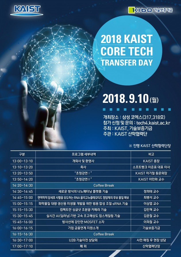 2018 KAIST 핵심 특허기술 이전 설명회 10일 개최