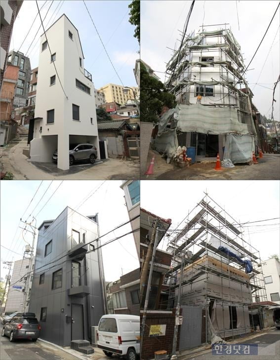 신축중이거나 신축된 후암동내 협소주택들. 구성과 디자인이 일본판 협소주택과 유사하다. (자료 밸류맵)