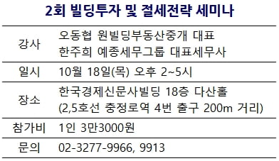 [한경부동산] 2회 빌딩투자 및 절세전략 세미나...10월18일 개최