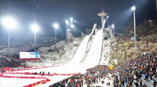 KMW가 평창 동계올림픽 스키점프 경기장에 설치한 LED 조명. /마루라이팅 제공 