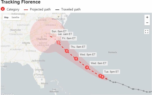 초강력 허리케인 플로렌스에 美남동부 초비상… 150만명 대피령