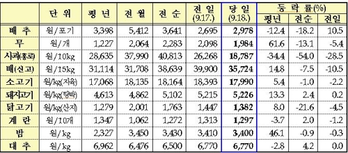 추석 주요 농산물 가격 안정세… 시금치 급등세 진정