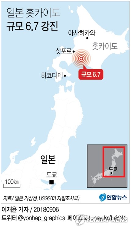 日홋카이도 강진 사망·실종 43명…295만가구 정전·공항 마비