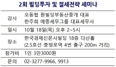 [한경부동산] 빌딩투자 및 절세전략 세미나···18일 개최