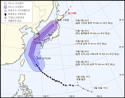 태풍 콩레이, 한반도 접근할 때 강도 다소 약해질 듯