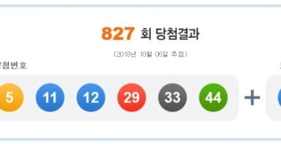 로또 827회 1등 '5, 11, 12, 29, 33, 44'…각 12억씩