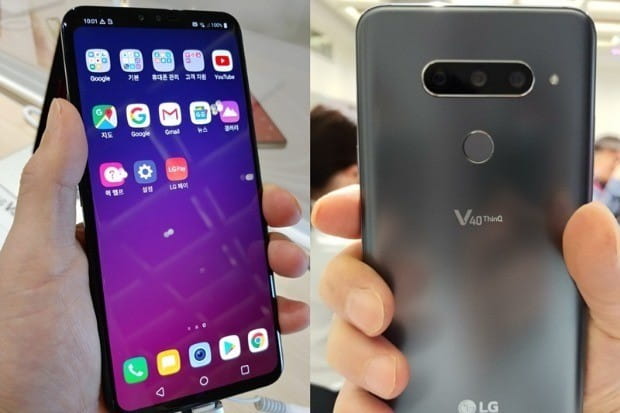 LG V40 씽큐의 전면과 후면.