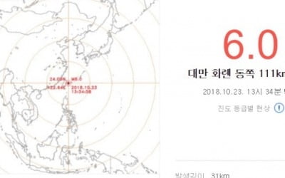 대만서 규모 6.0지진…수도 타이베이 지역 건물 흔들려