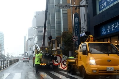 [포토] 신호등 쓰러트린 태풍 콩레이