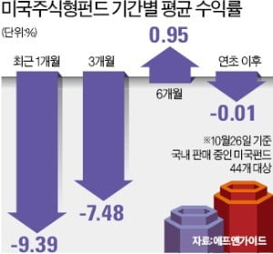 美 주식형 펀드 너마저…한달동안 10% 손실