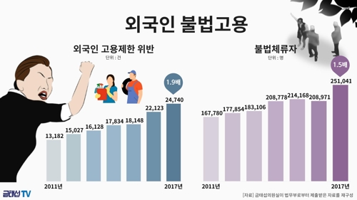 "한진家 같은 외국인 불법고용 지난해만 8천700여건 처벌"