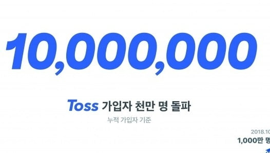 토스, 누적 가입자 1000만 명 돌파