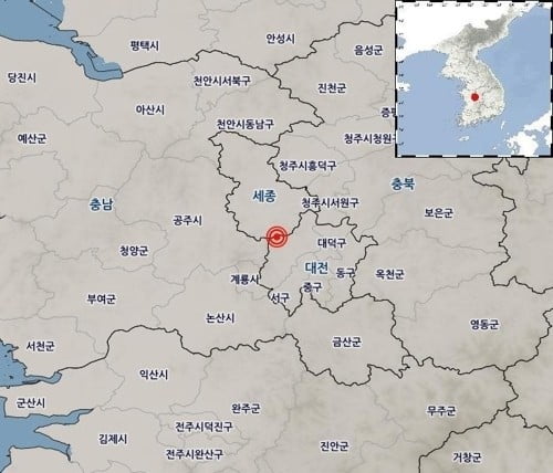 대전 유성구서 규모 2.1 지진 [사진=기상청]