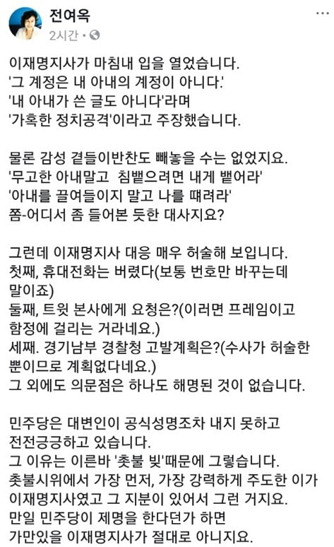 전여옥 전 의원 페이스북