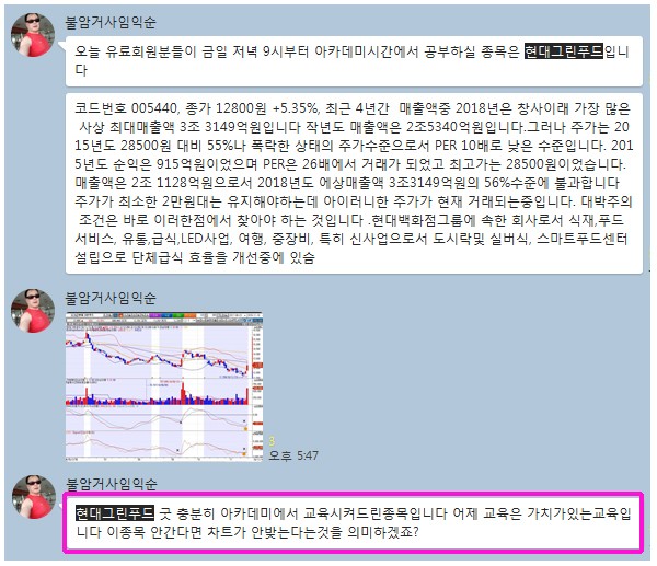 【공개추천주 적중】 현대그린푸드 +7% 수익중 “지속 보유합니다”