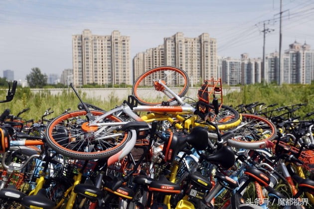 중국 상하이에 있는 '공유 자전거 무덤'. 여기에는 3만대 안팎의 자전거가 쌓여 있다. 베이징 상하이 선전 등 1선 도시에만 이같은 자전거 무덤이 20곳이 넘는 것으로 알려졌다.
