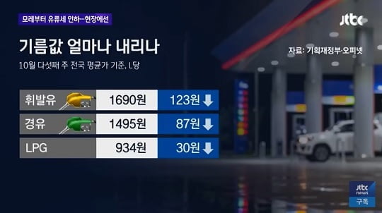 유류세, 내일(6일)부터 15% 인하...기존 재고분 소진 이전까지는 체감 어려워