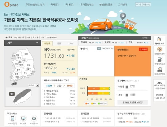 오늘(6일)부터 유류세 인하 (사진=오피넷 홈페이지)