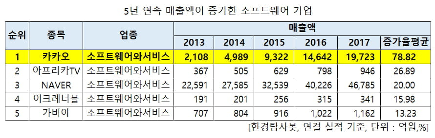 소프트웨어 기업 매출액