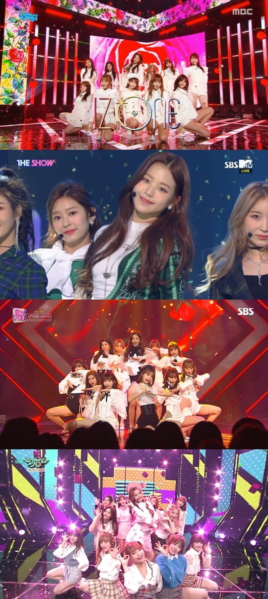 아이즈원,숫자 키워드로 살펴본 장밋빛 기록 (사진=KBS ‘뮤직뱅크’, MBC ‘쇼 음악중심’, SBS ‘인기가요’, SBS MTV ‘더쇼’ 방송 화면 캡처)