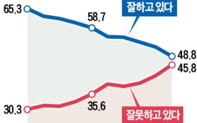 충청·중도층도 등 돌려…문재인 대통령 지지율 48.8% '취임후 최저'